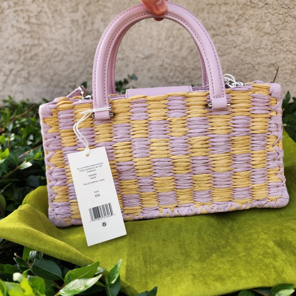 Tory Burch Ella Hand-Crocheted Leather Checkered Tote-Lavender NWT Authentic